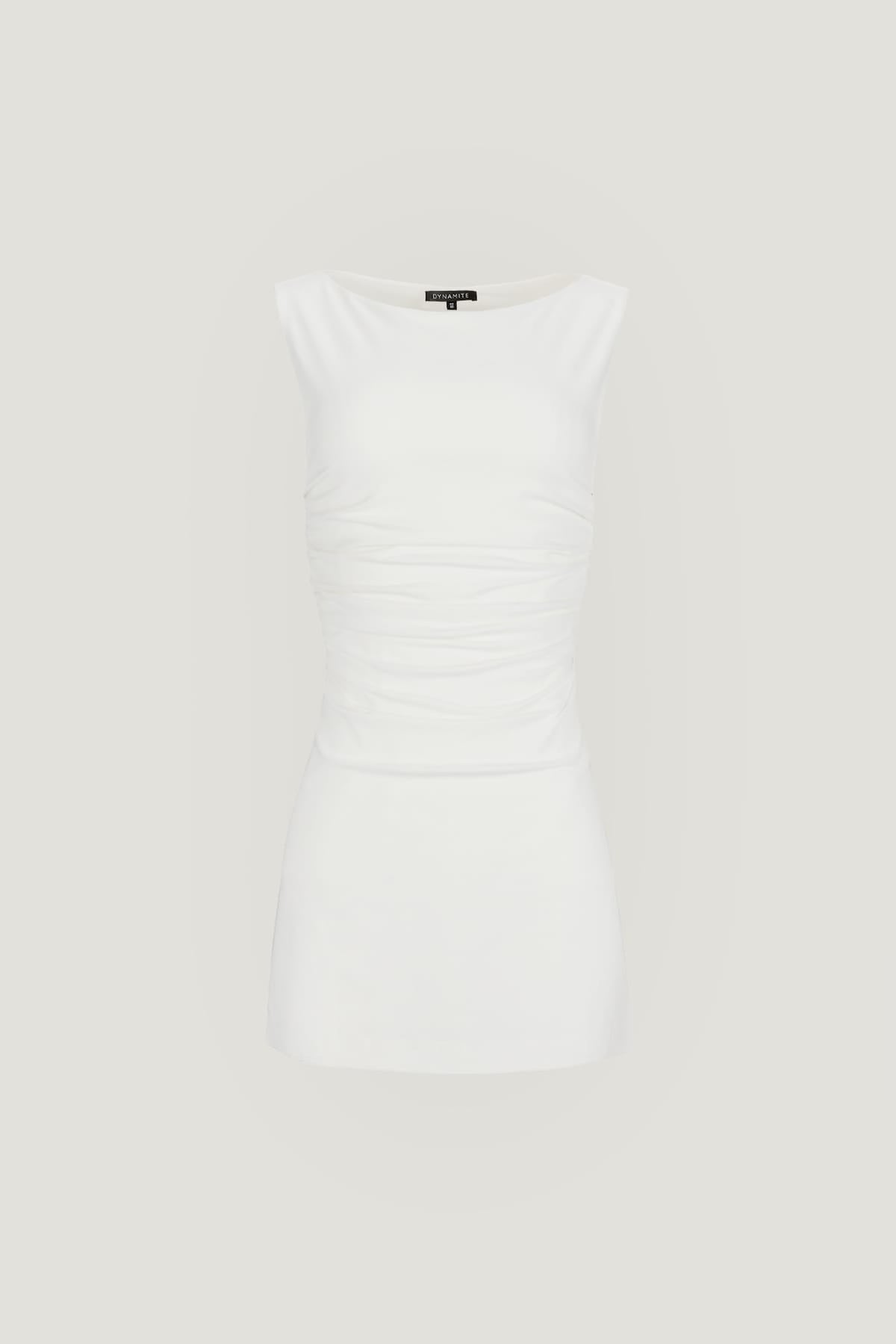 Dynamite Katia Ruched Jersey Mini Dress White