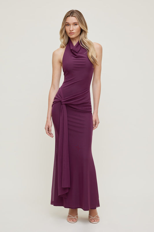 Dynamite Scarlet Draped Mesh Maxi Dress PURPLE