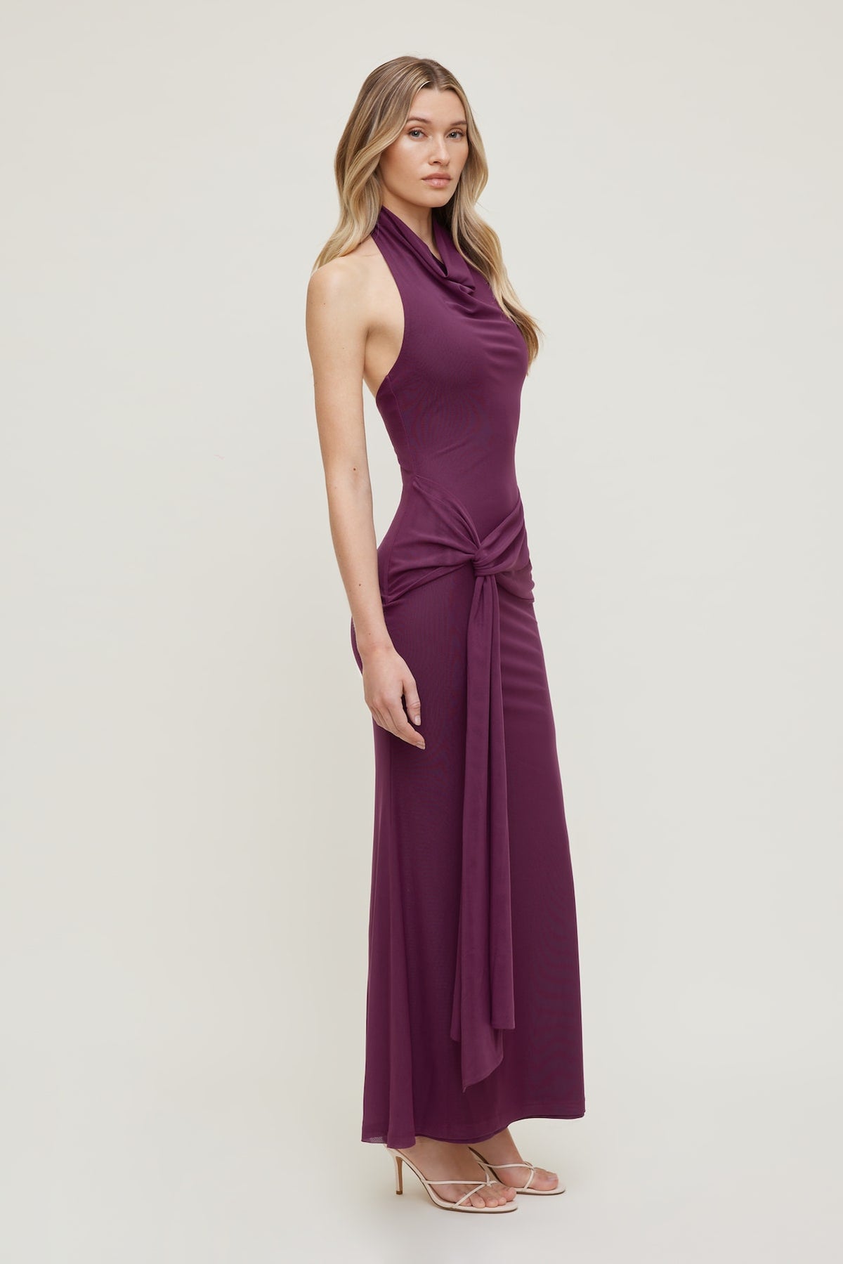 Dynamite Scarlet Draped Mesh Maxi Dress PURPLE