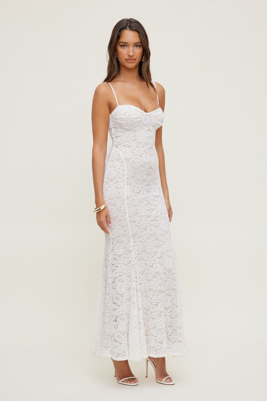 Dynamite Monet Lace Overlay Maxi Dress White