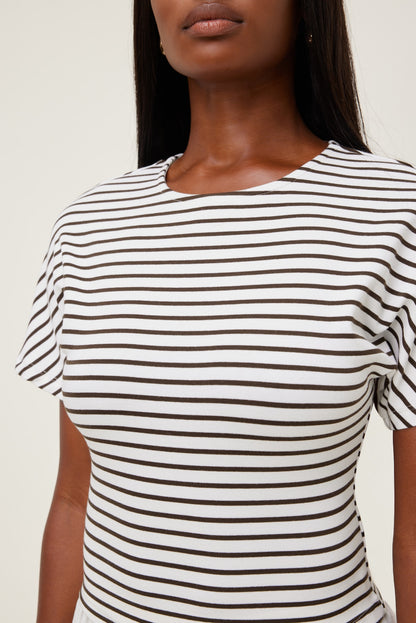 Dynamite Andrea Striped Cotton T Shirt White