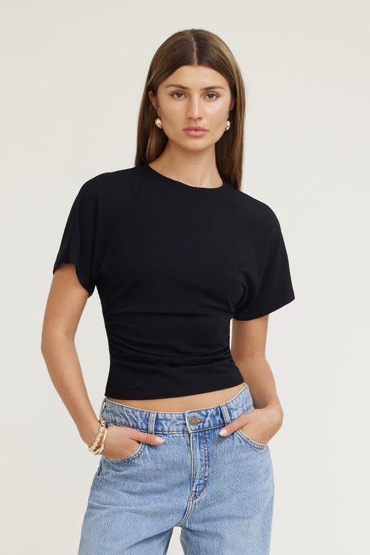 Dynamite Andrea Shirred Jersey T Shirt Black