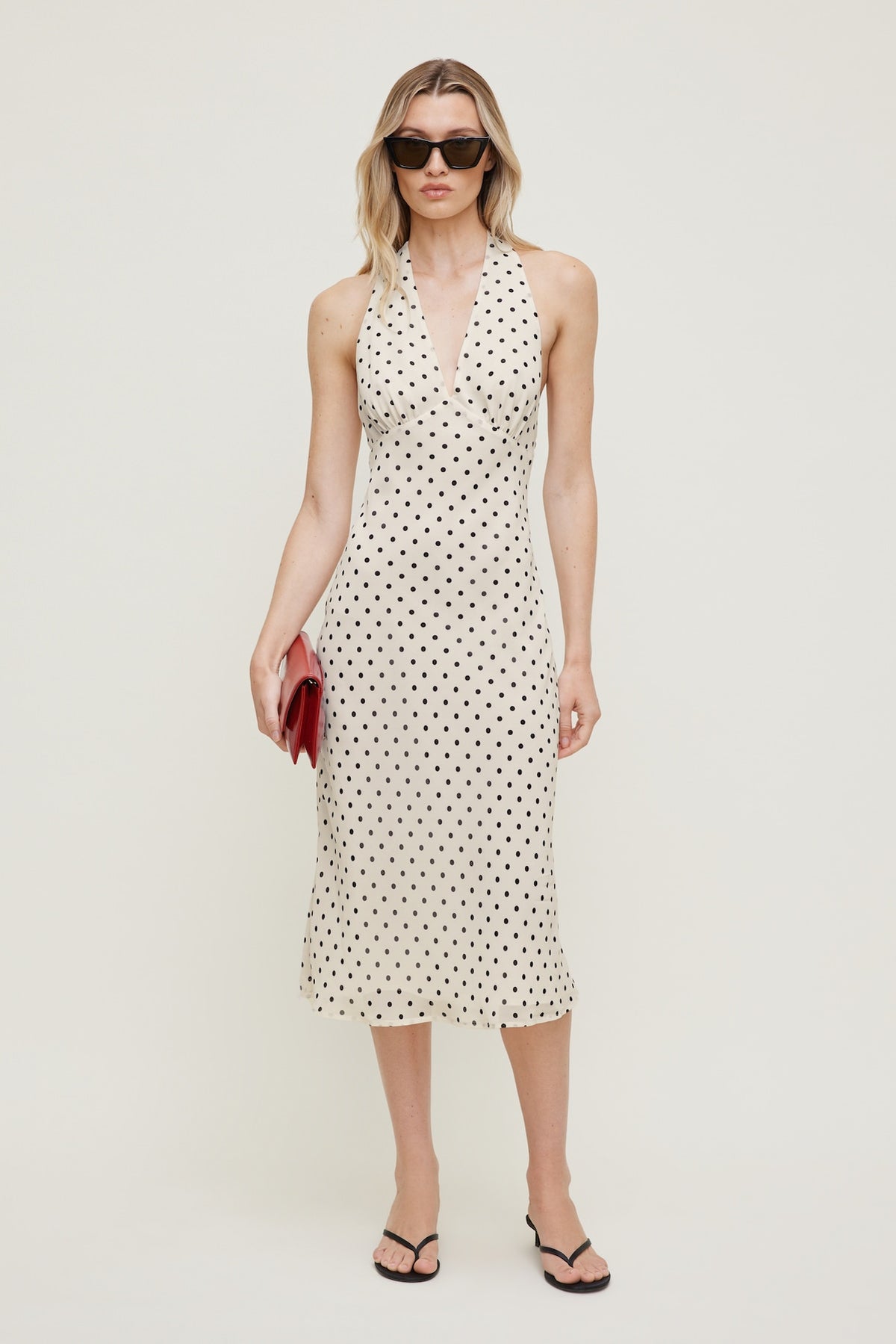 Dynamite Elena Halter Midi Dress Beige
