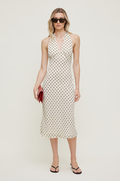 Dynamite Elena Halter Midi Dress Beige