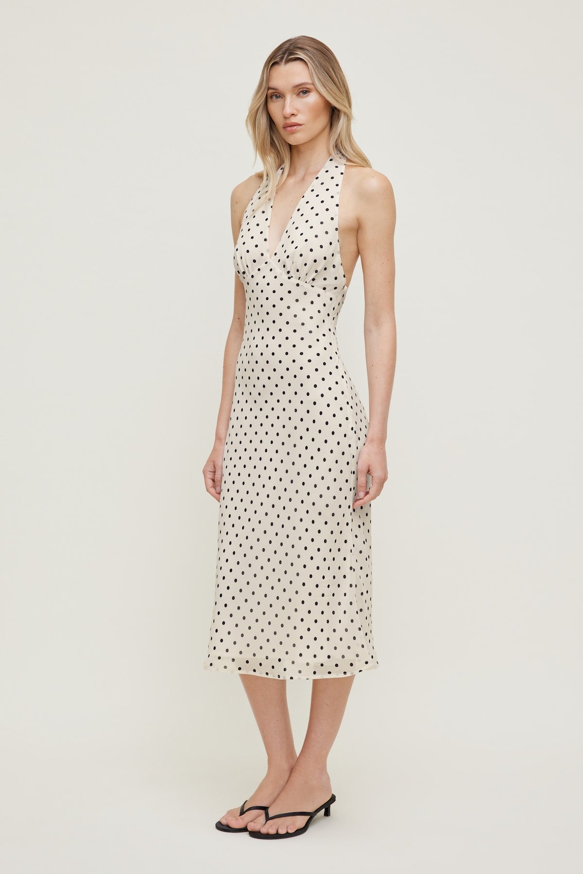 Dynamite Elena Halter Midi Dress Beige