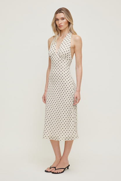 Dynamite Elena Halter Midi Dress Beige