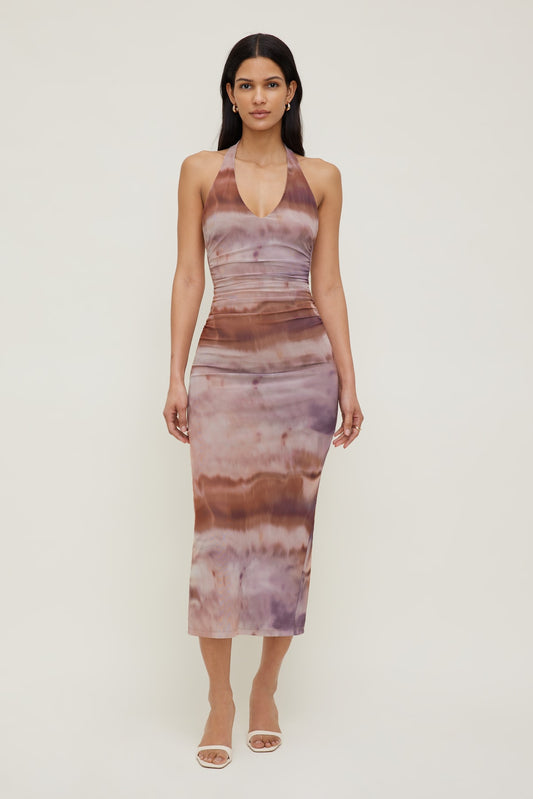 Dynamite Reia Halter Mesh Maxi Dress Pink