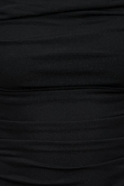 Dynamite Ruched Mesh Tank Top Black
