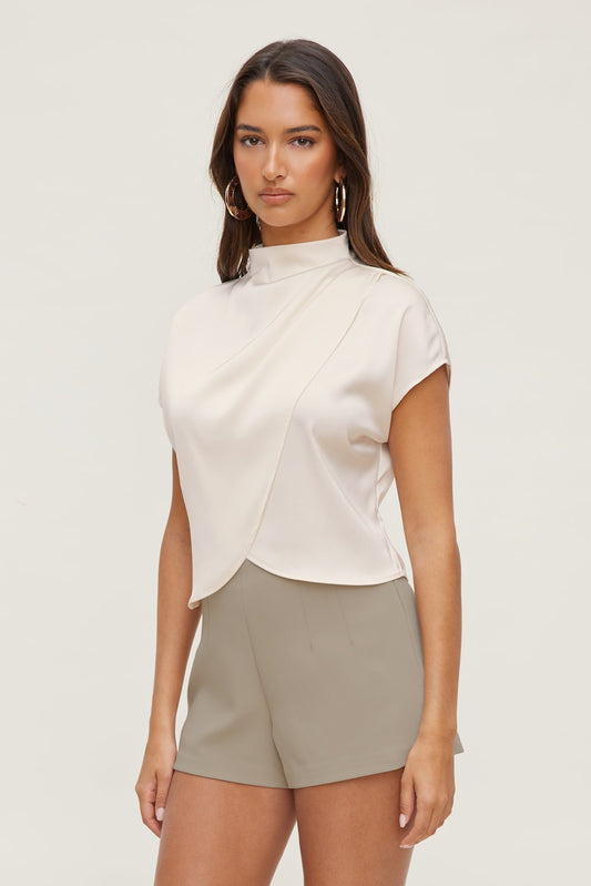 Dynamite Ella Layered Satin Blouse Beige