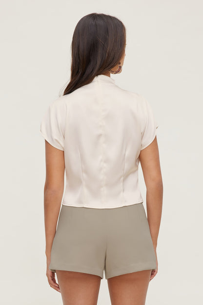 Dynamite Ella Layered Satin Blouse Beige