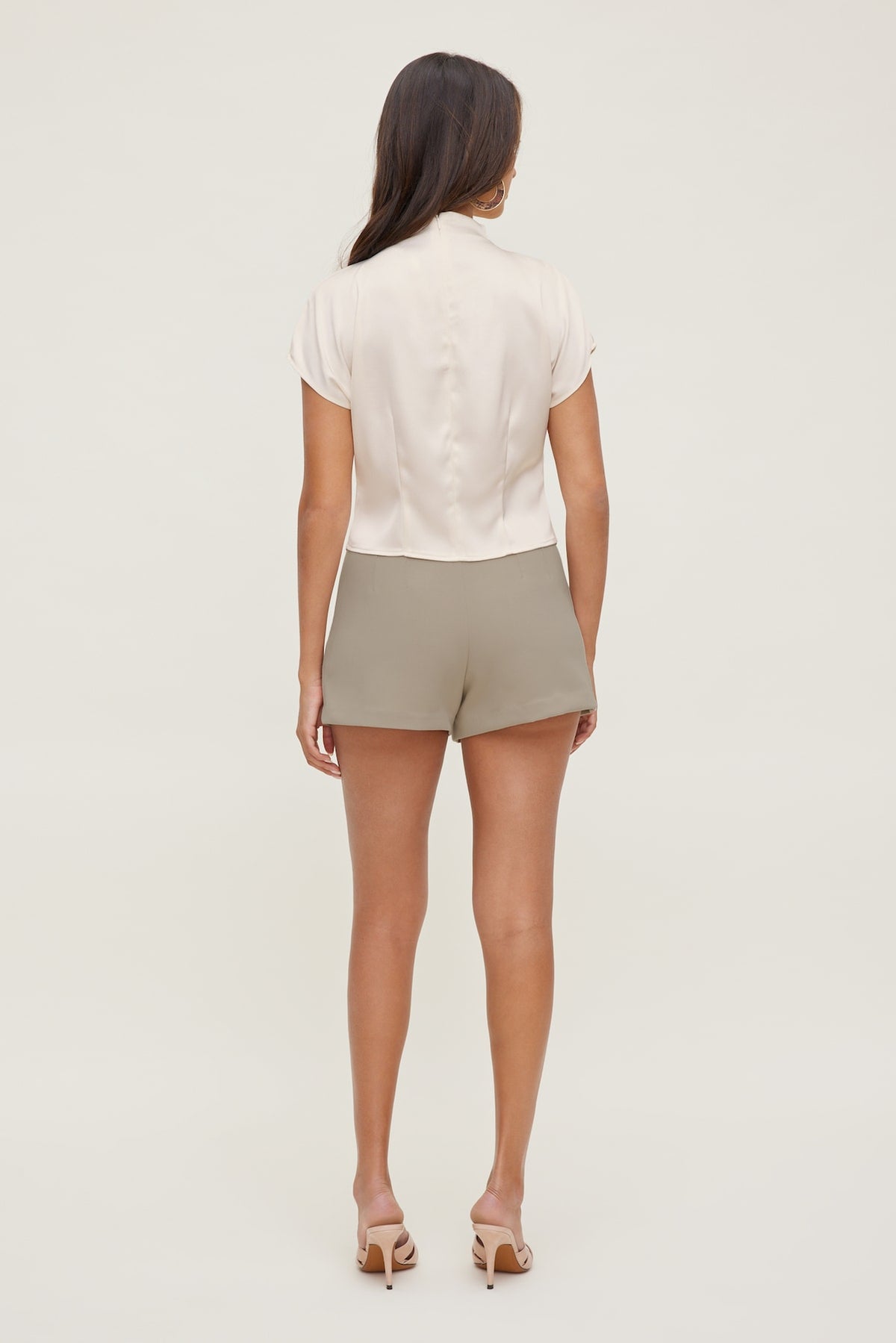 Dynamite Ella Layered Satin Blouse Beige