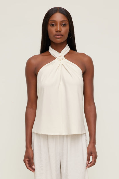 Dynamite Buckle Halter Top Beige