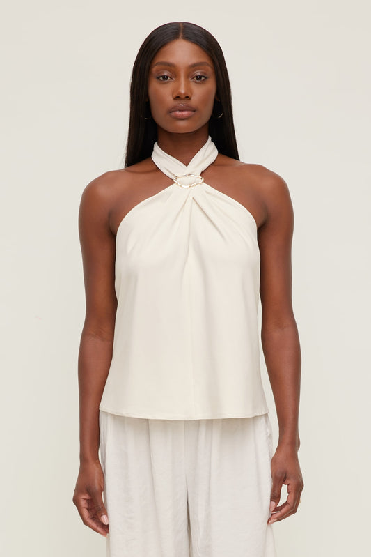 Dynamite Buckle Halter Top Beige