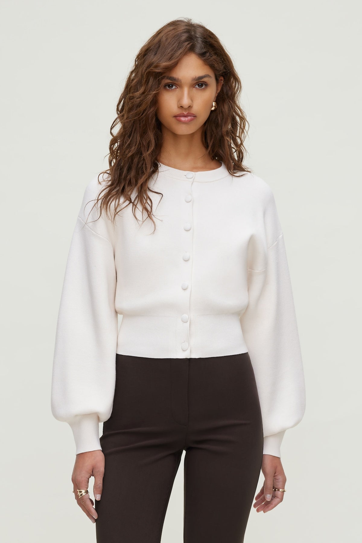 Dynamite Balloon Sleeve Cardigan BEIGE