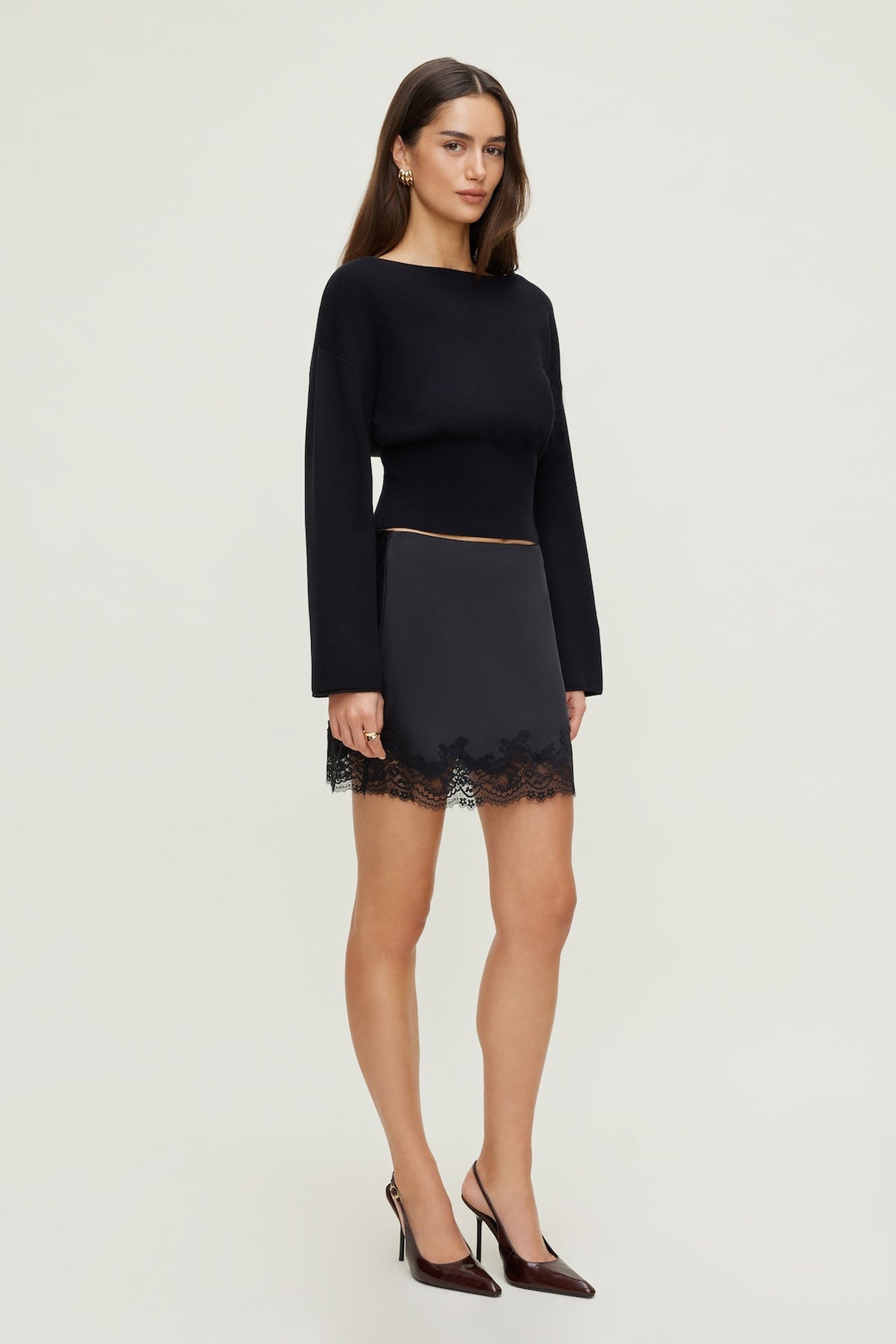 Dynamite Cinched Boat Neck Sweater Black