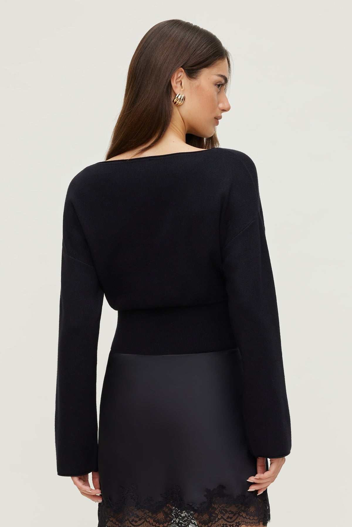 Dynamite Cinched Boat Neck Sweater Black
