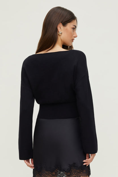Dynamite Cinched Boat Neck Sweater Black