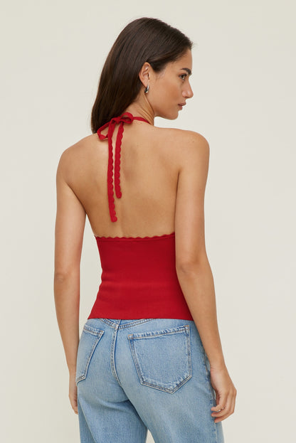 Dynamite Scallop Trim Sweater Halter Top RED