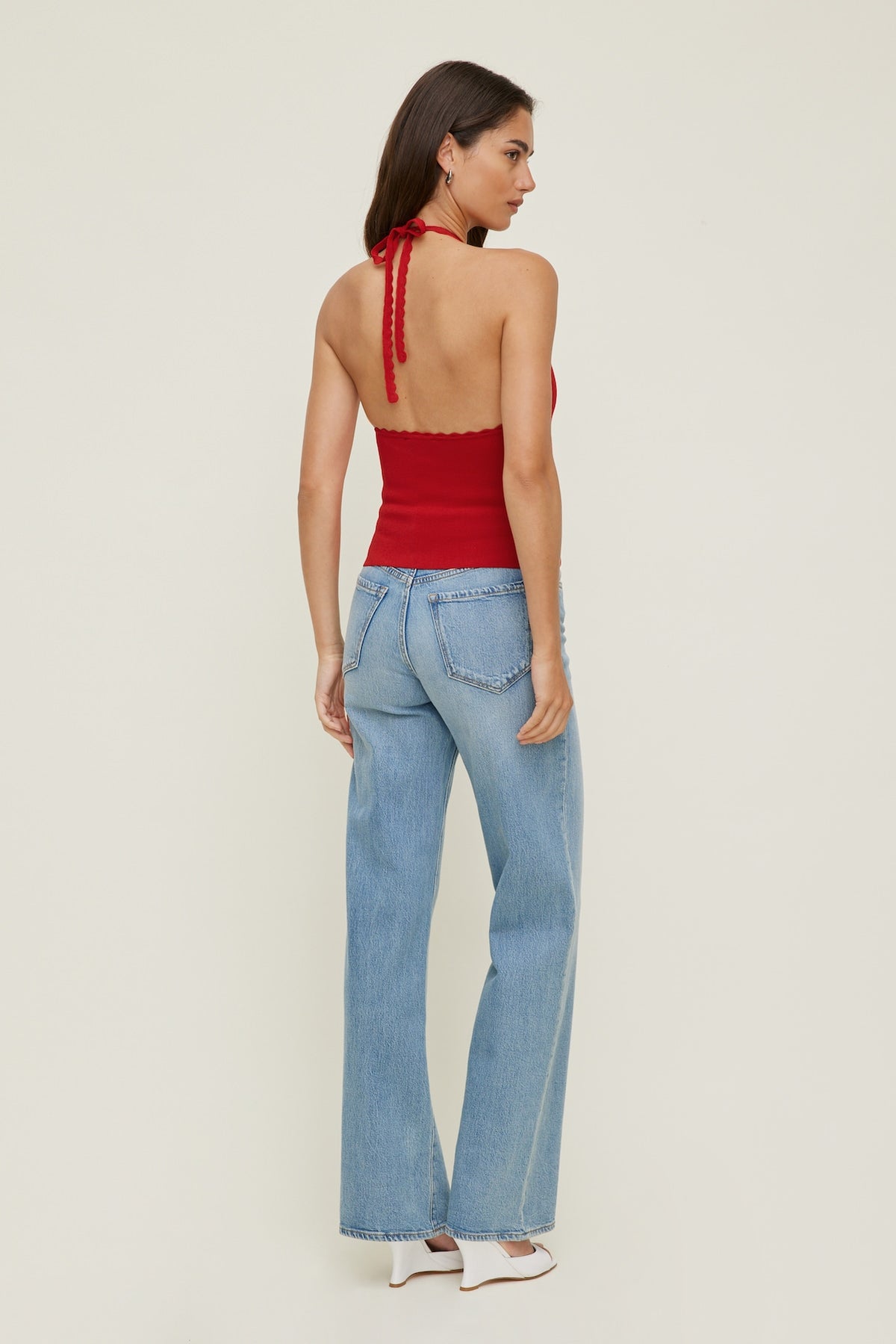 Dynamite Scallop Trim Sweater Halter Top RED