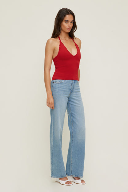 Dynamite Scallop Trim Sweater Halter Top RED