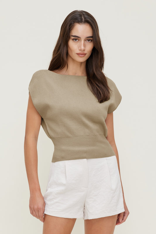 Dynamite Aria Boat Neck Sweater  Beige