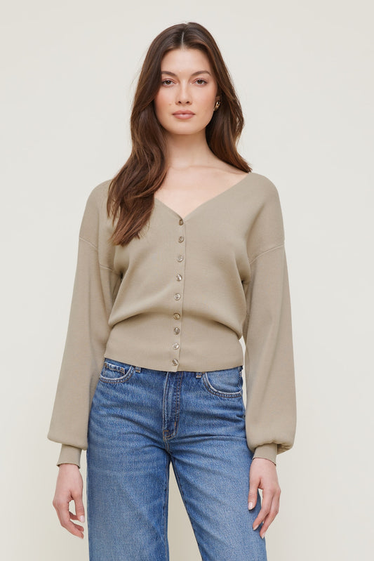 Dynamite V Neck Cardigan Beige