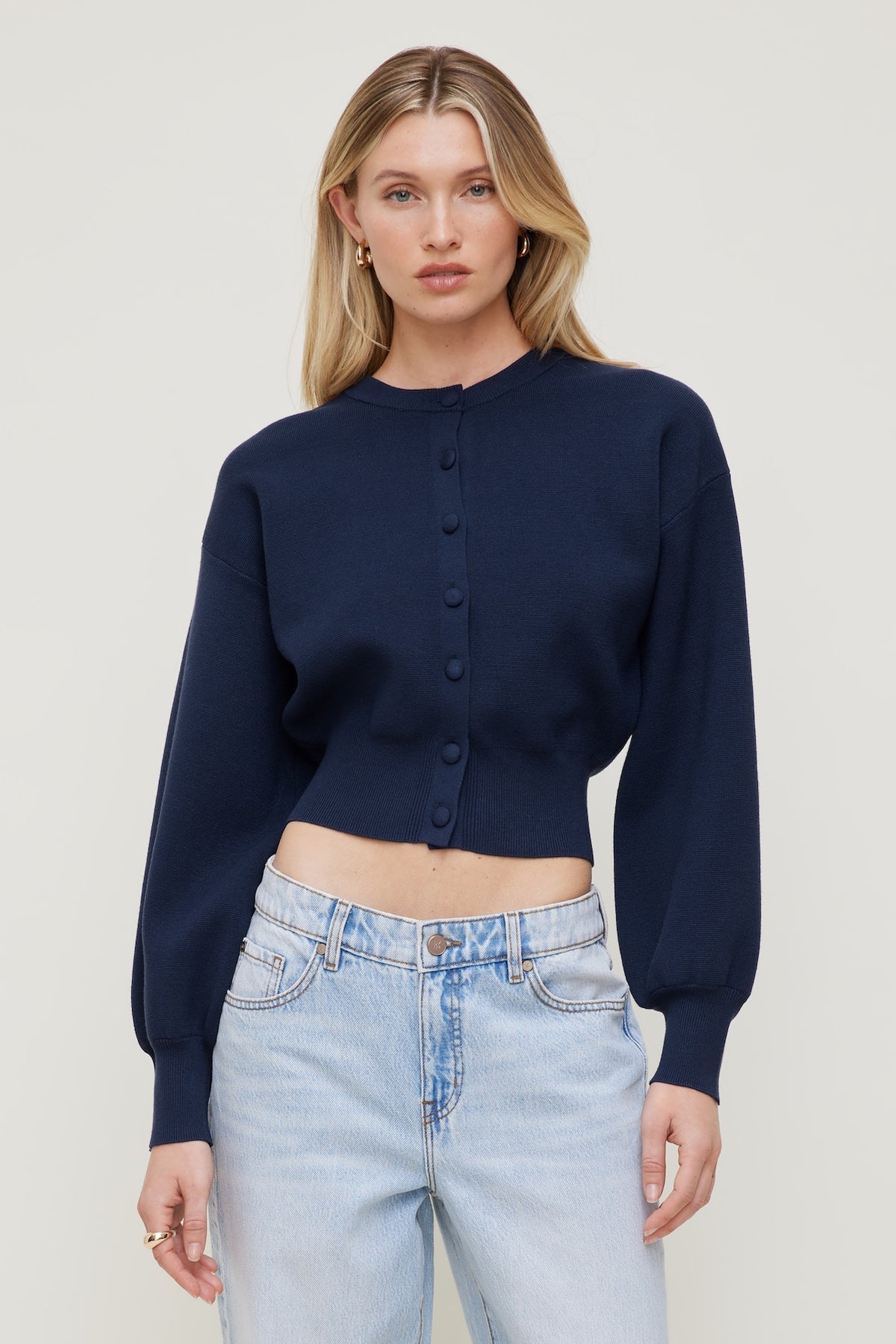 Dynamite Balloon Sleeve Cardigan Blue