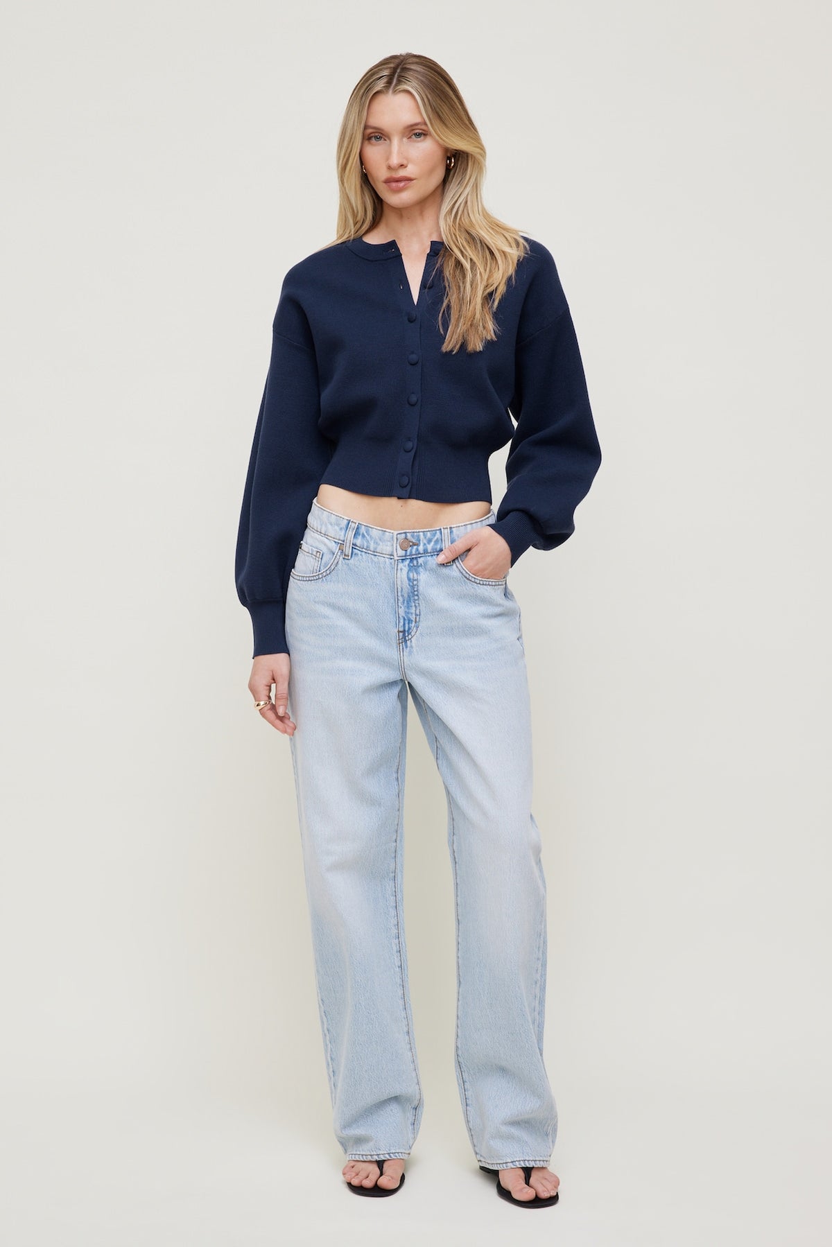 Dynamite Balloon Sleeve Cardigan Blue