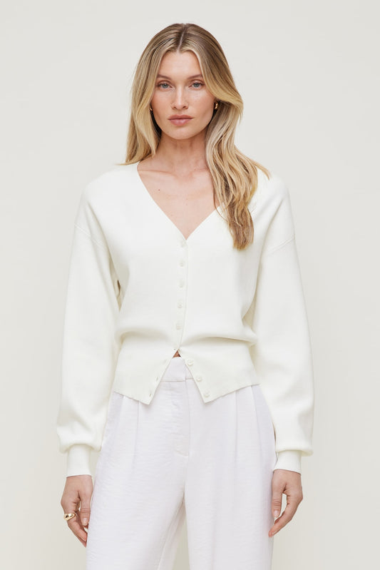 Dynamite V Neck Cardigan White