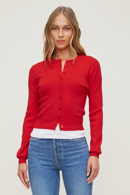 Dynamite Rebecca Crewneck Cardigan Red