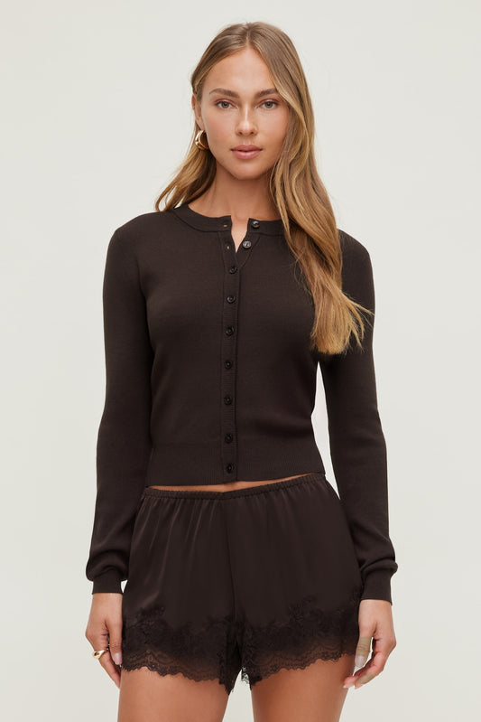 Dynamite Rebecca Crewneck Cardigan Brown