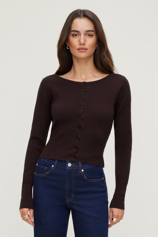 Dynamite Sara Ribbed Cinch Hem Cardigan Purple