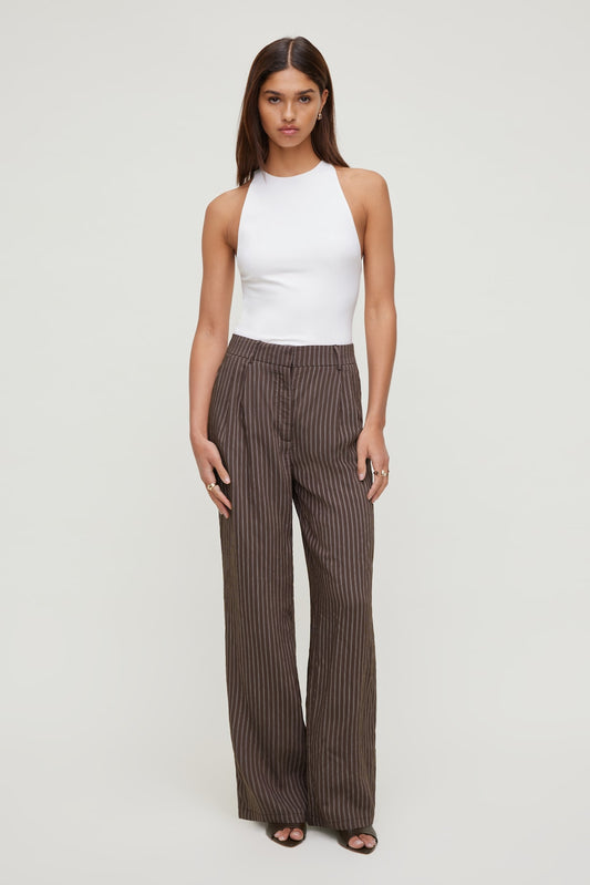 Dynamite Alex Striped Wide Leg Pants Brown