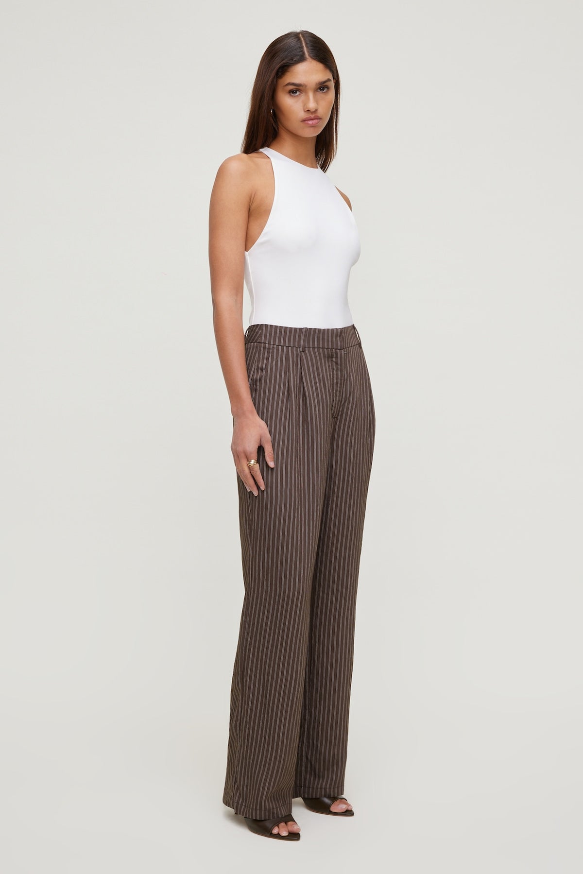 Dynamite Alex Striped Wide Leg Pants Brown