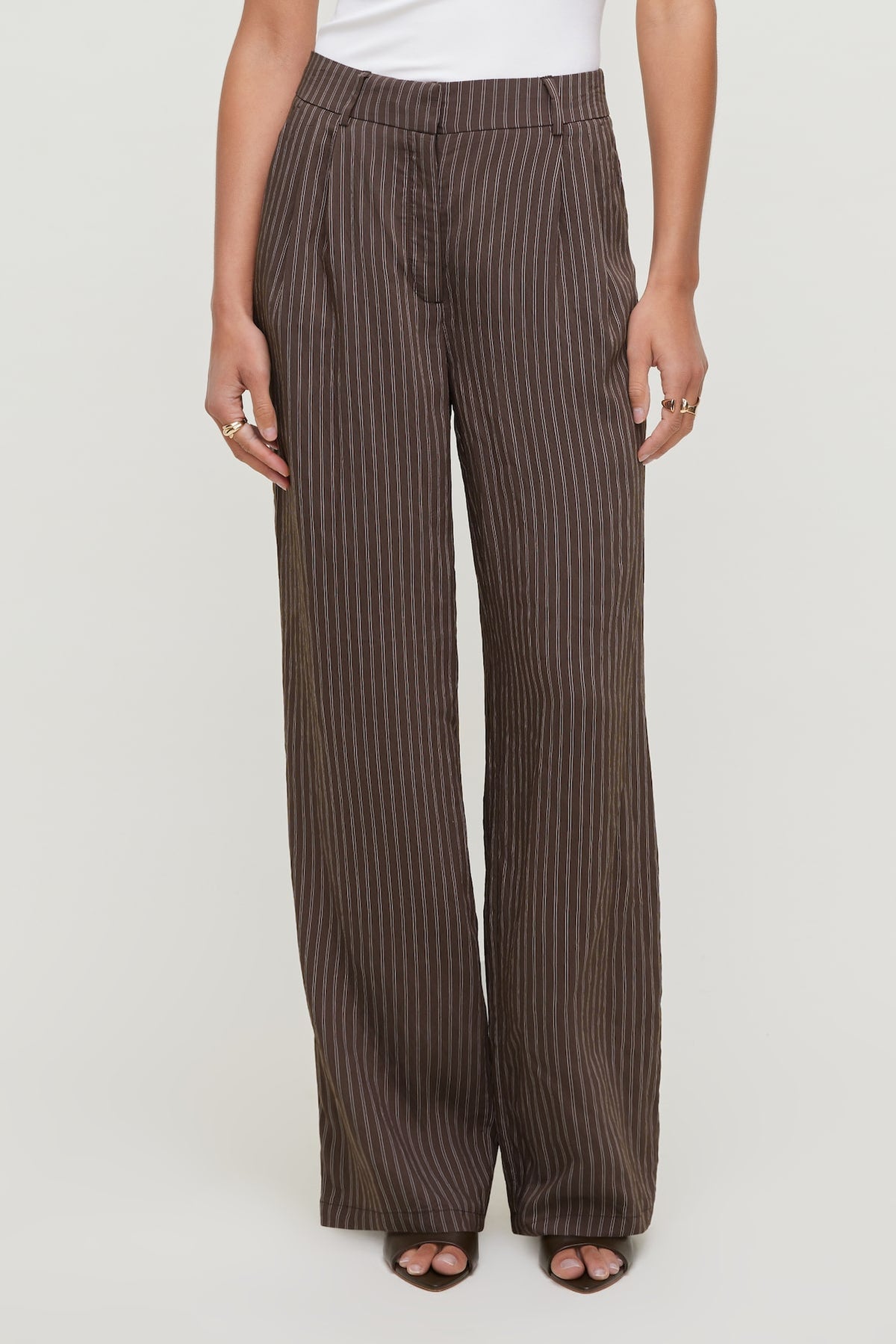 Dynamite Alex Striped Wide Leg Pants Brown