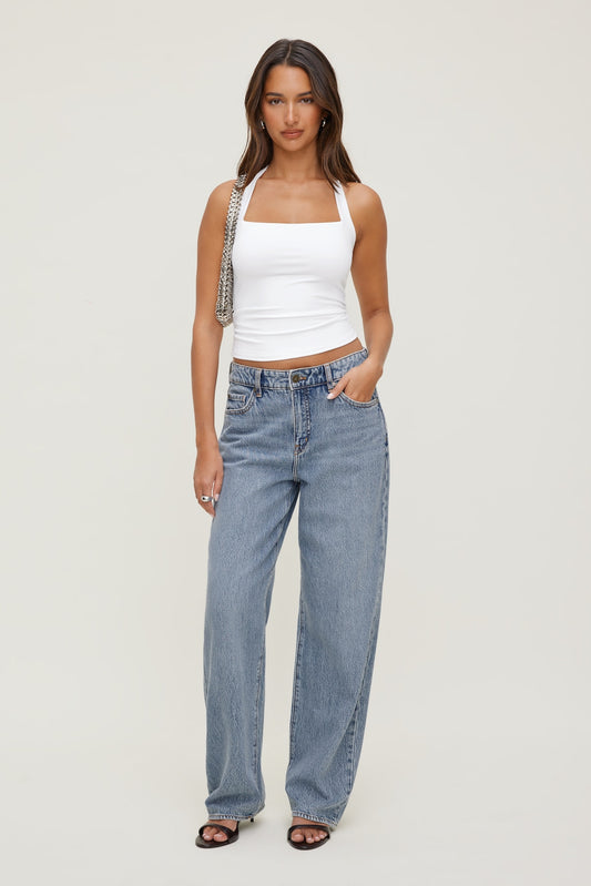 Dynamite Mika Mid Rise Relaxed Straight Leg Jeans Blue