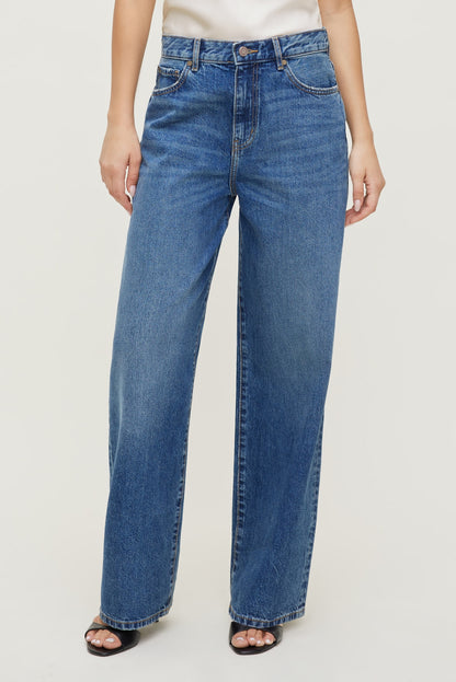 Dynamite Rowan Mid Rise Baggy Wide Leg Jeans Blue