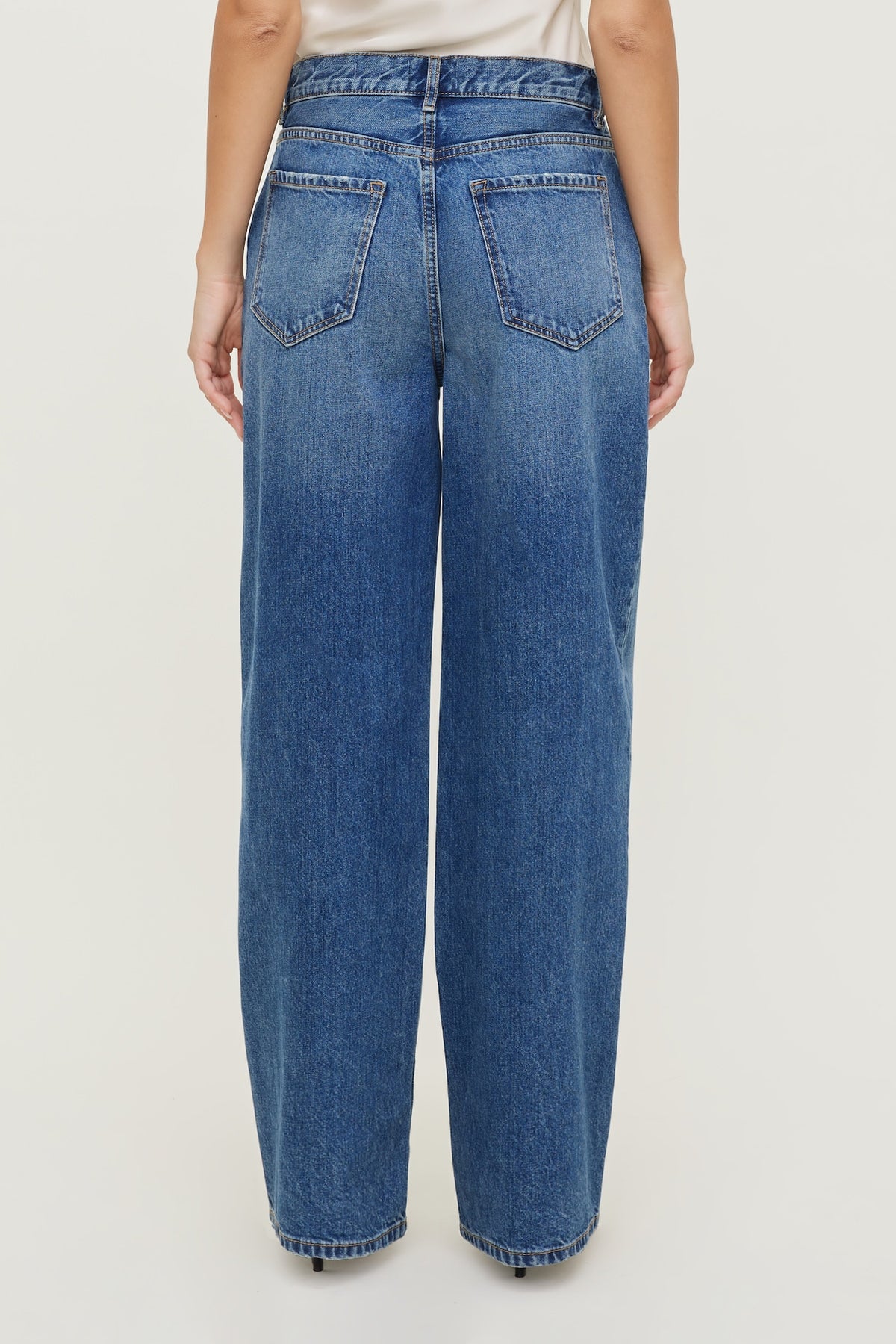Dynamite Rowan Mid Rise Baggy Wide Leg Jeans Blue