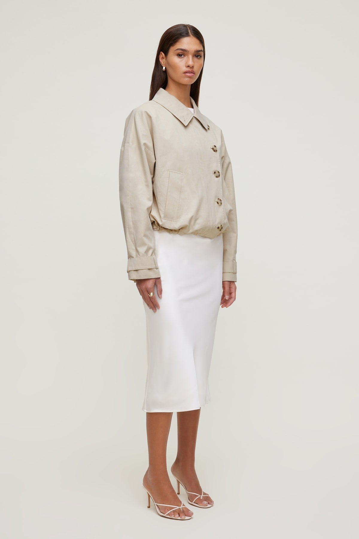 Dynamite Delila Satin Midi Skirt BEIGE