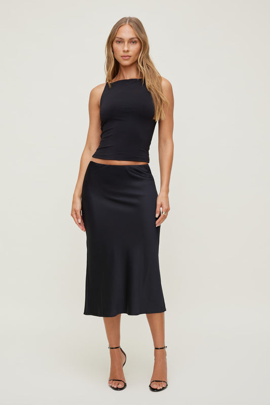 Dynamite Delila Satin Midi Skirt Black