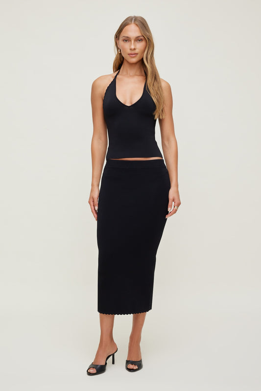 Dynamite Scallop Trim Maxi Skirt Black