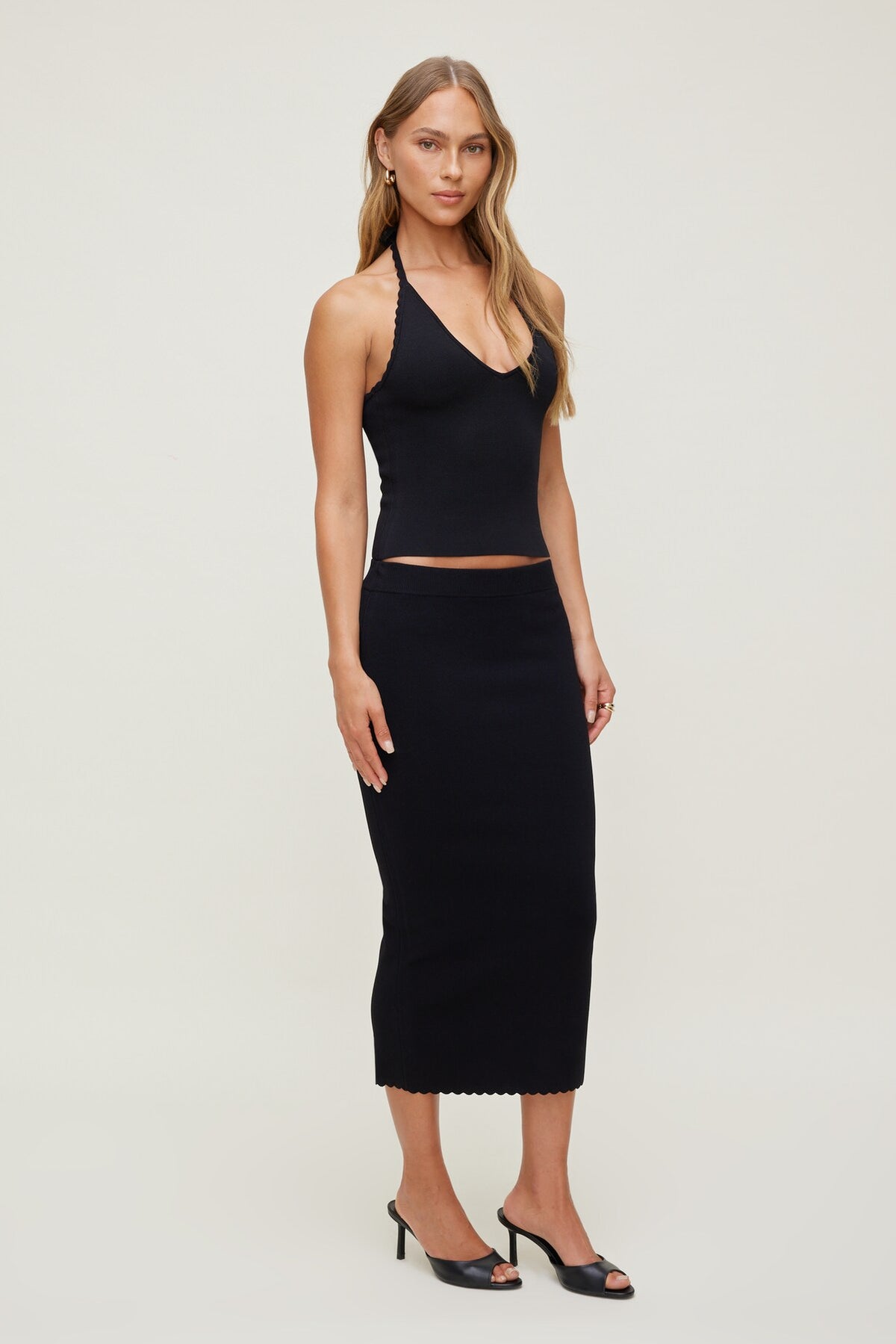 Dynamite Scallop Trim Maxi Skirt Black