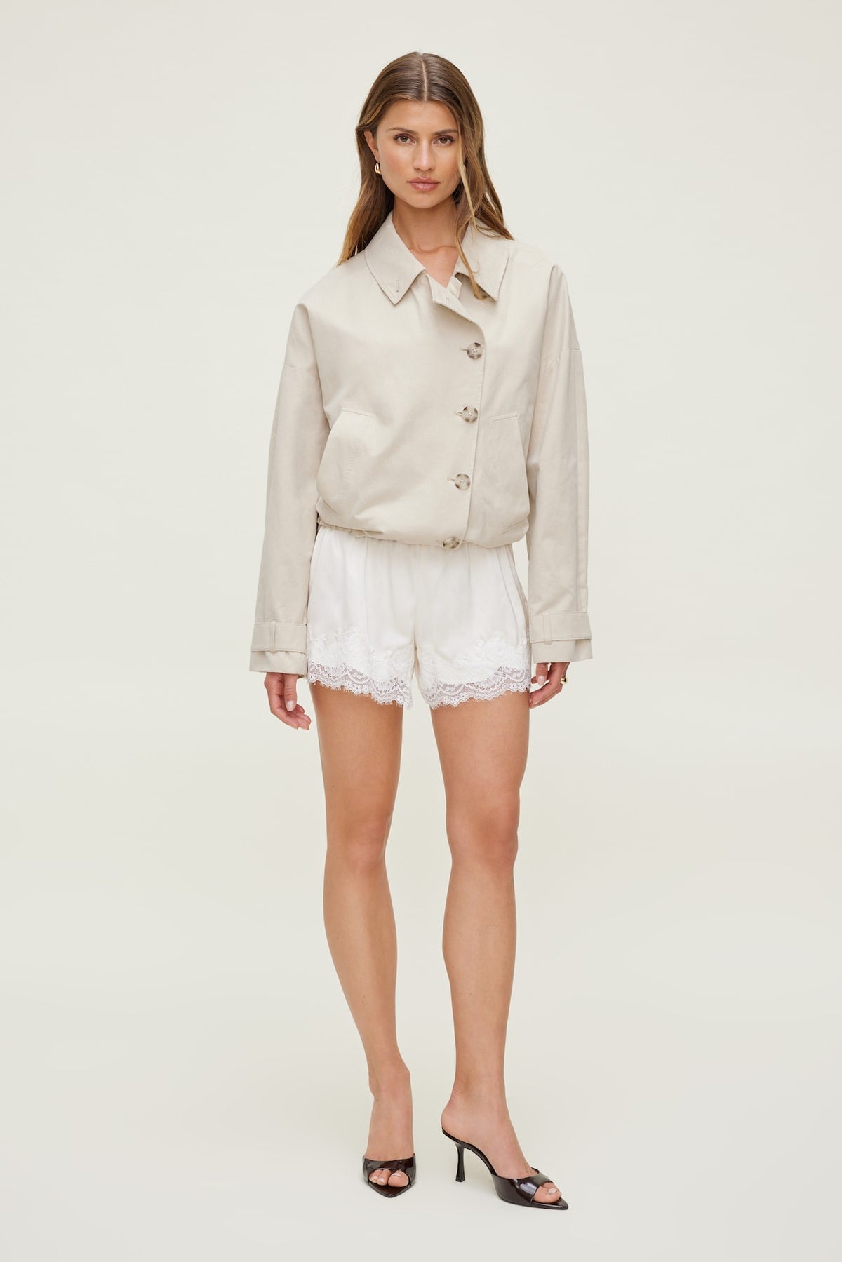 Dynamite Lace Satin Shorts Beige