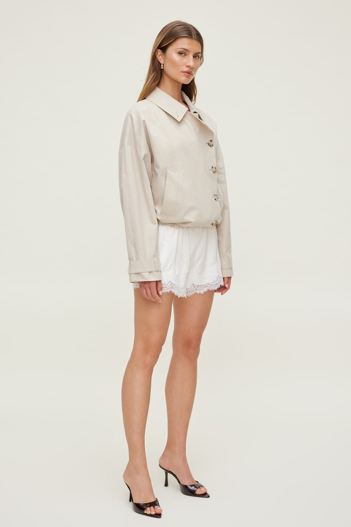 Dynamite Lace Satin Shorts Beige