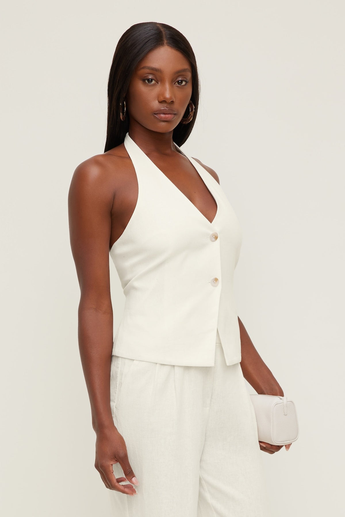 Dynamite Linen Halter Vest White