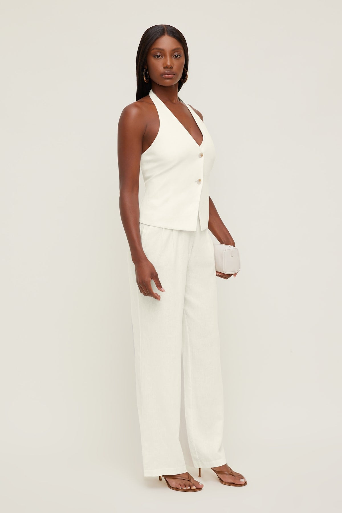 Dynamite Linen Halter Vest White