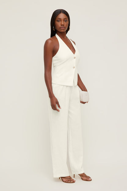 Dynamite Linen Halter Vest White