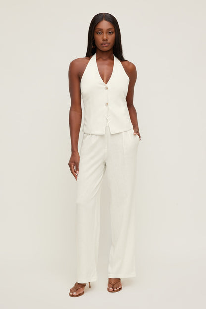 Dynamite Linen Halter Vest White