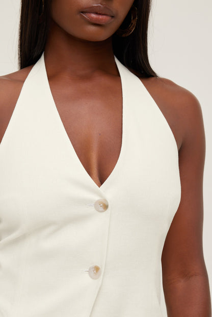 Dynamite Linen Halter Vest White