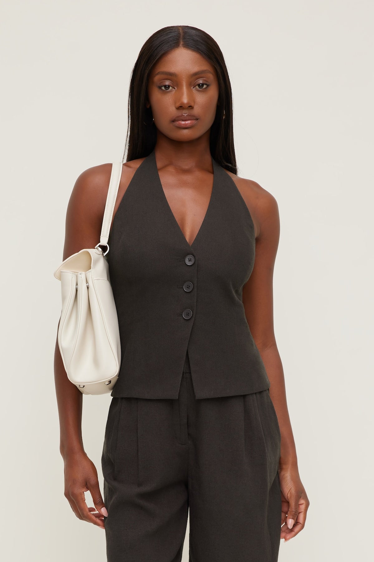 Dynamite Linen Halter Vest Brown